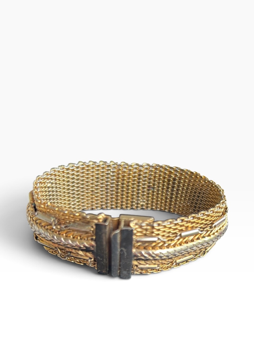 Mid-century Jewels by Julio Gold Mesh and Multi-Chain Bracelet
